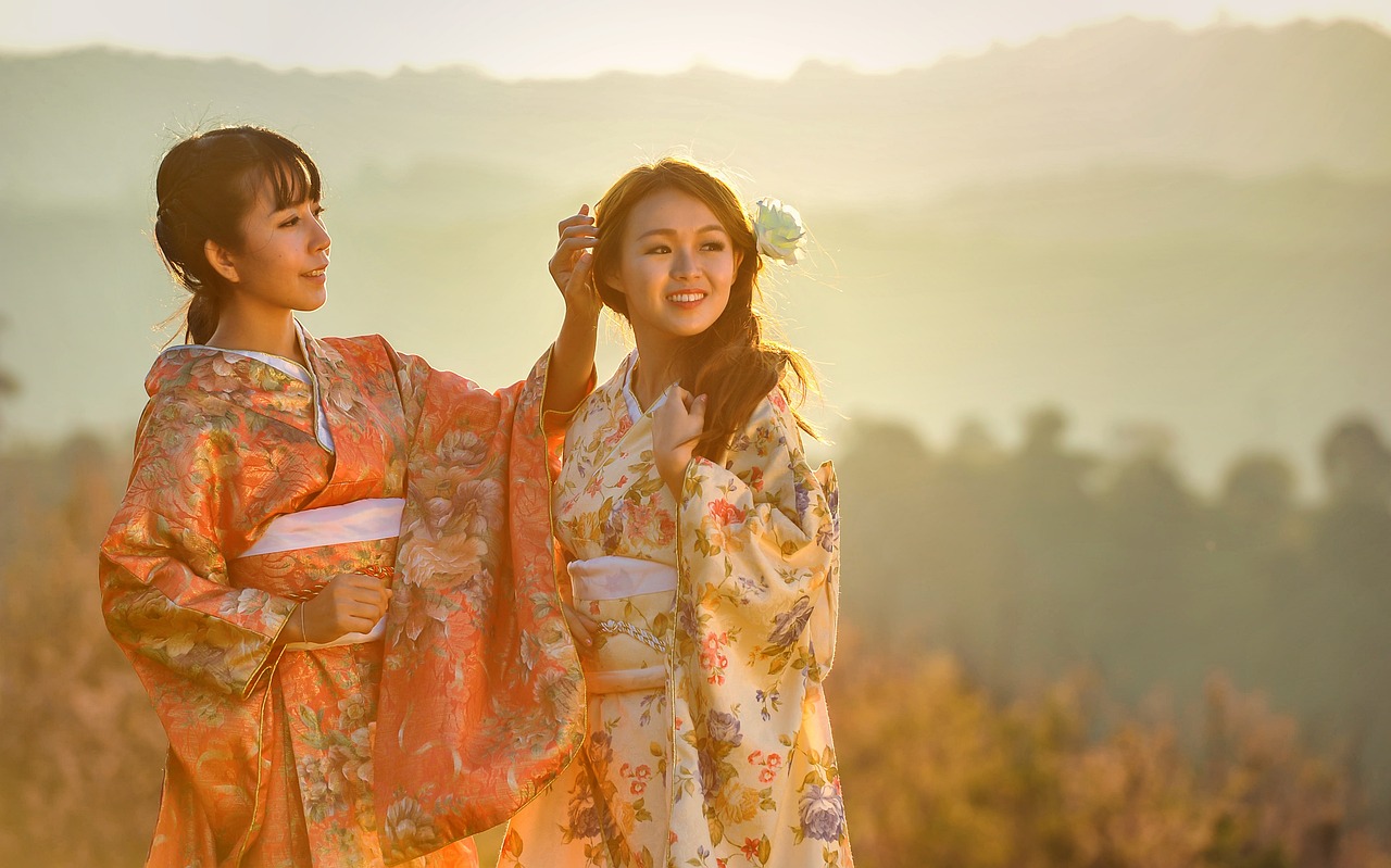 girls, asia, kimono, geishas, ceremony, dresses, women, dressed up, japan, japanese, lady, outdoors, pair, people, smile, smiling, asian women, portrait, traditional, traditional clothing, women, japan, japan, japan, japan, japan