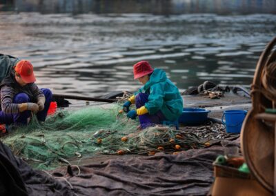 fishing net, fisherman, fishing, nature, repair net, sea, women, industry, sinner
